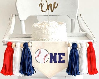 Baseball 1st Birthday Tassel Banner, Highchair Decoration,  Little Slugger First Birthday Party Sign, Personalized Cake Smash Pennant