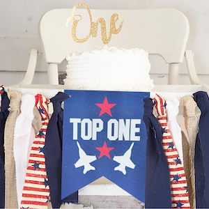 FINAL SALE Top One Highchair Banner, Airplane First Birthday Party Decorations, Fighter Jet Birthday Banner, Highchair Decorations, HC084