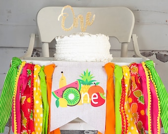FINAL SALE Tutti Frutti Party Decor, Tutti Frutti 1st Birthday Party, Tutti Frutti Highchair Banner, Fruit Birthday Party, HC069
