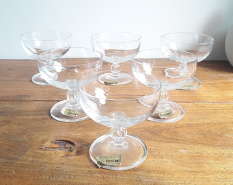 Vintage Franse/Art Deco champagnecoupes/Boheems kristal/set van 6/Frankrijk jaren 50