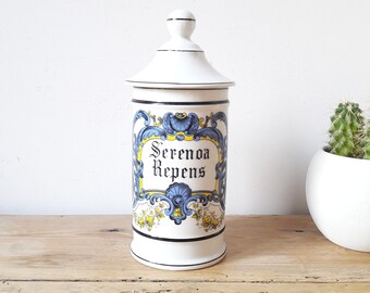 Vintage apothecary box/LIMOGES porcelain/polychrome decor faience/antique medicine jar/Serenoa Repens