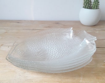 Vintage Frans/Visborden/Arcoroc Glas/Set van 5/Gegoten Glas/Frankrijk 1970
