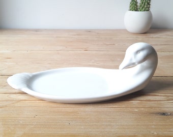 Dish Vintage duck/elegant serving dish/white ceramic/for foie gras terrine/REVOL France 1980