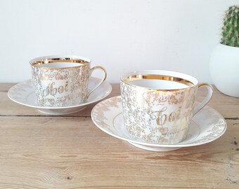 Vintage French/head-to-head service LES/Coffee cups Toi et Moi/Bavarian porcelain/lot of 2/cups and under cups/50s