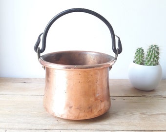 Vintage cauldron/antique copper pot/artisanal cooking pot/brass copper and iron/France 1870