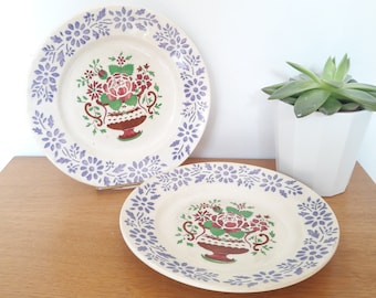 antique plates/ Sarreguemines porcelain/set of 2/ hand-decorated/ France 1880