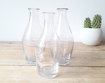 オールドボトルセット/ガラス瓶3本/アールデコ彫刻ガラス/フランス