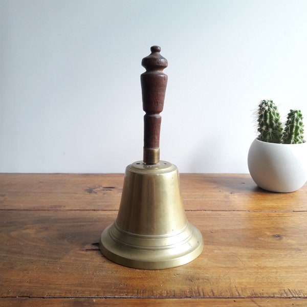 French vintage/brass and wood bell/hand bell/boat bell/60s