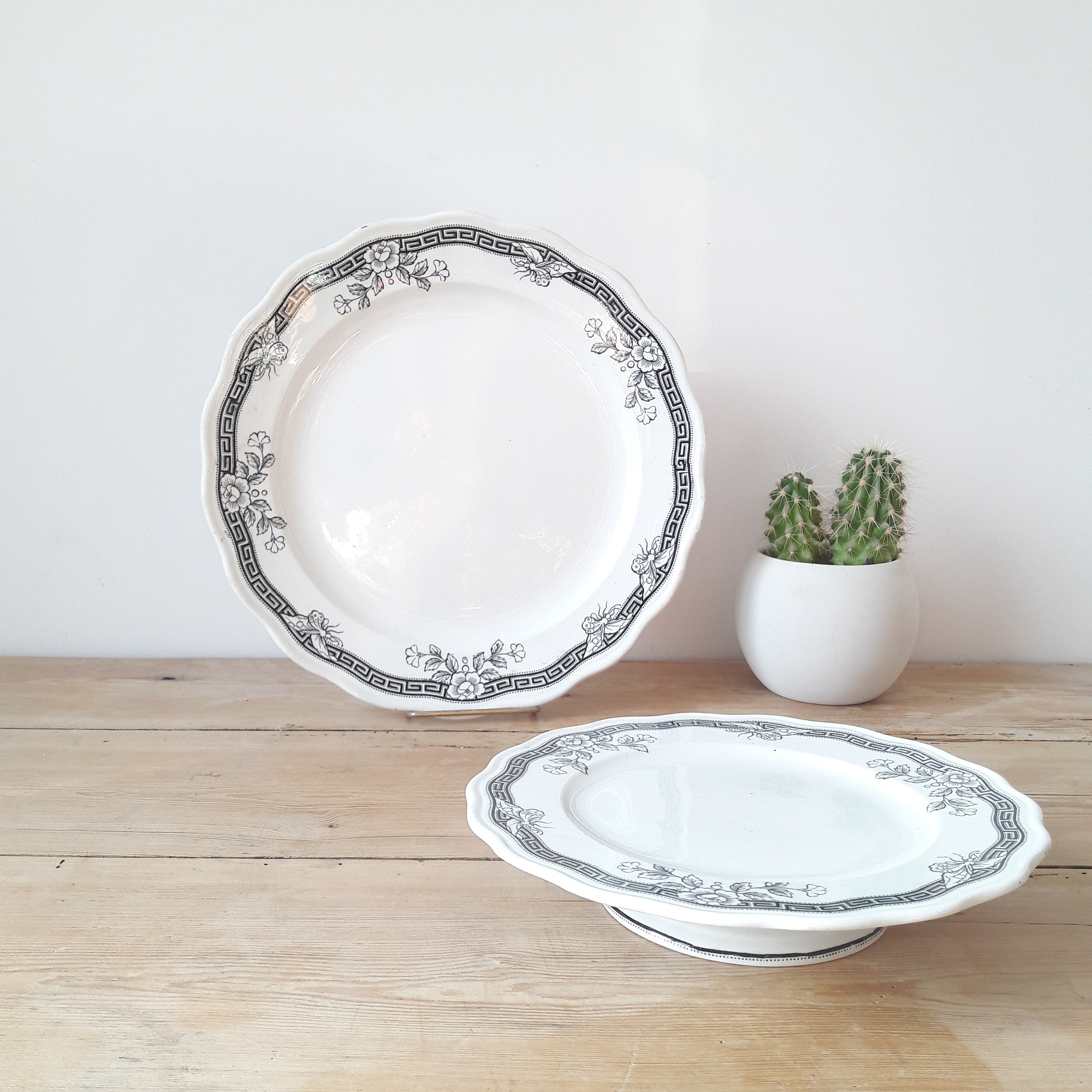 Plats Anglais Vintage/Brown Westhead Moore/Faïence Terre de Fer/Plat à Cake et Grand Plat Rond/Lot 2