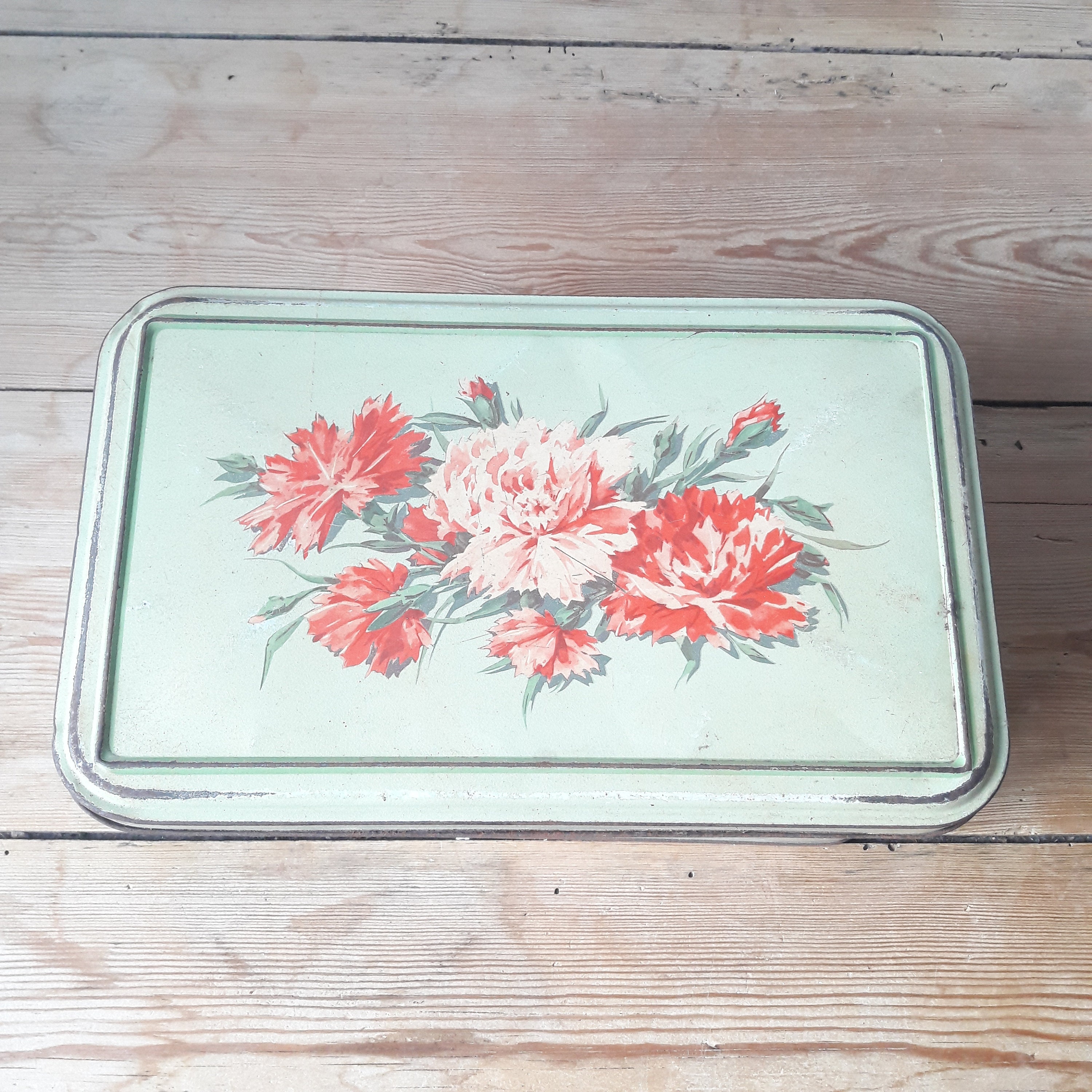 Francais Vintage/Boîte en Métal Ancienne/Boîte à Chocolats Regibana/Décor de Fleurs/Années 50