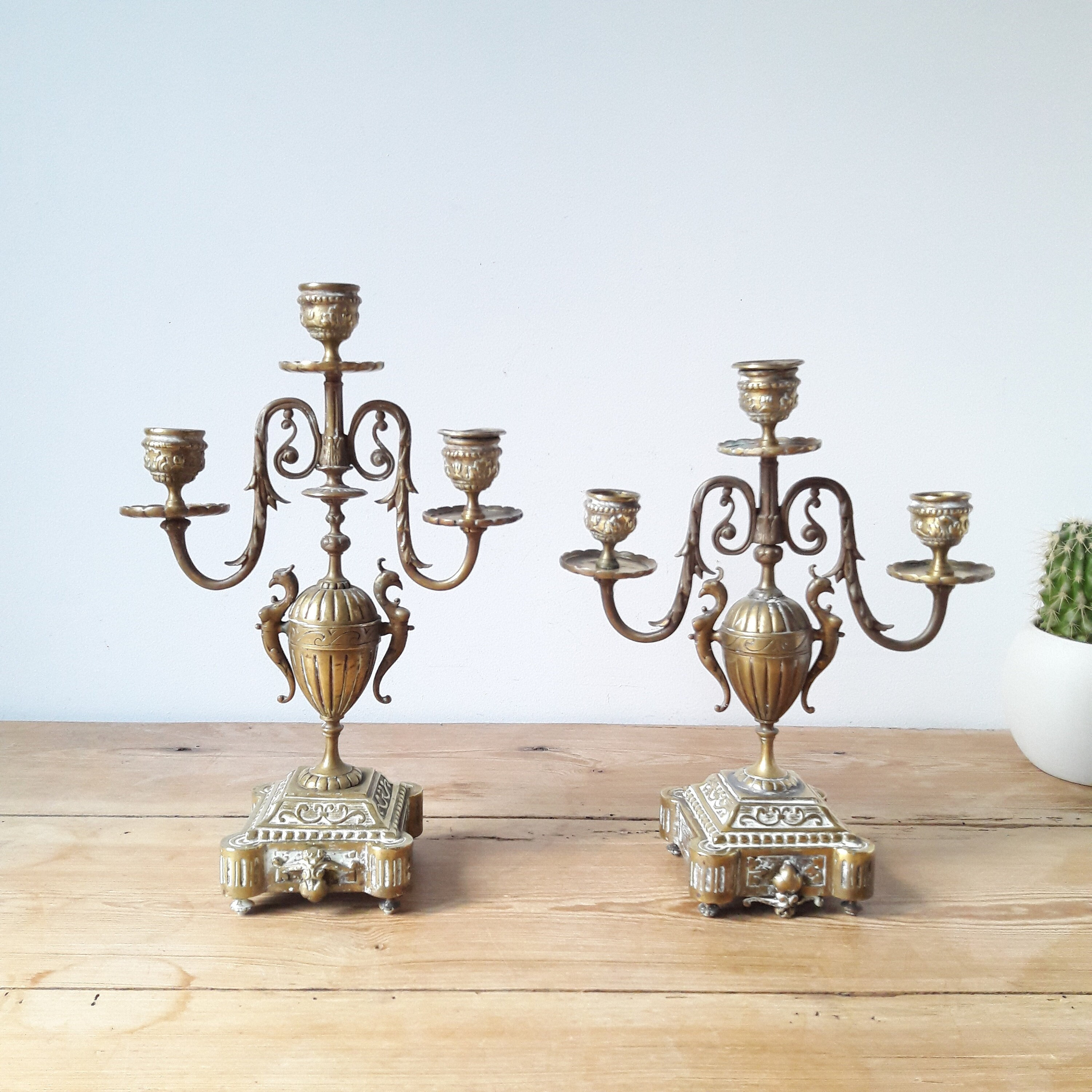 Paire de Chandeliers Anciens/Bronze Sculpté/Porte Bougie 3 Bras/style Empire/France Xixe Siècle