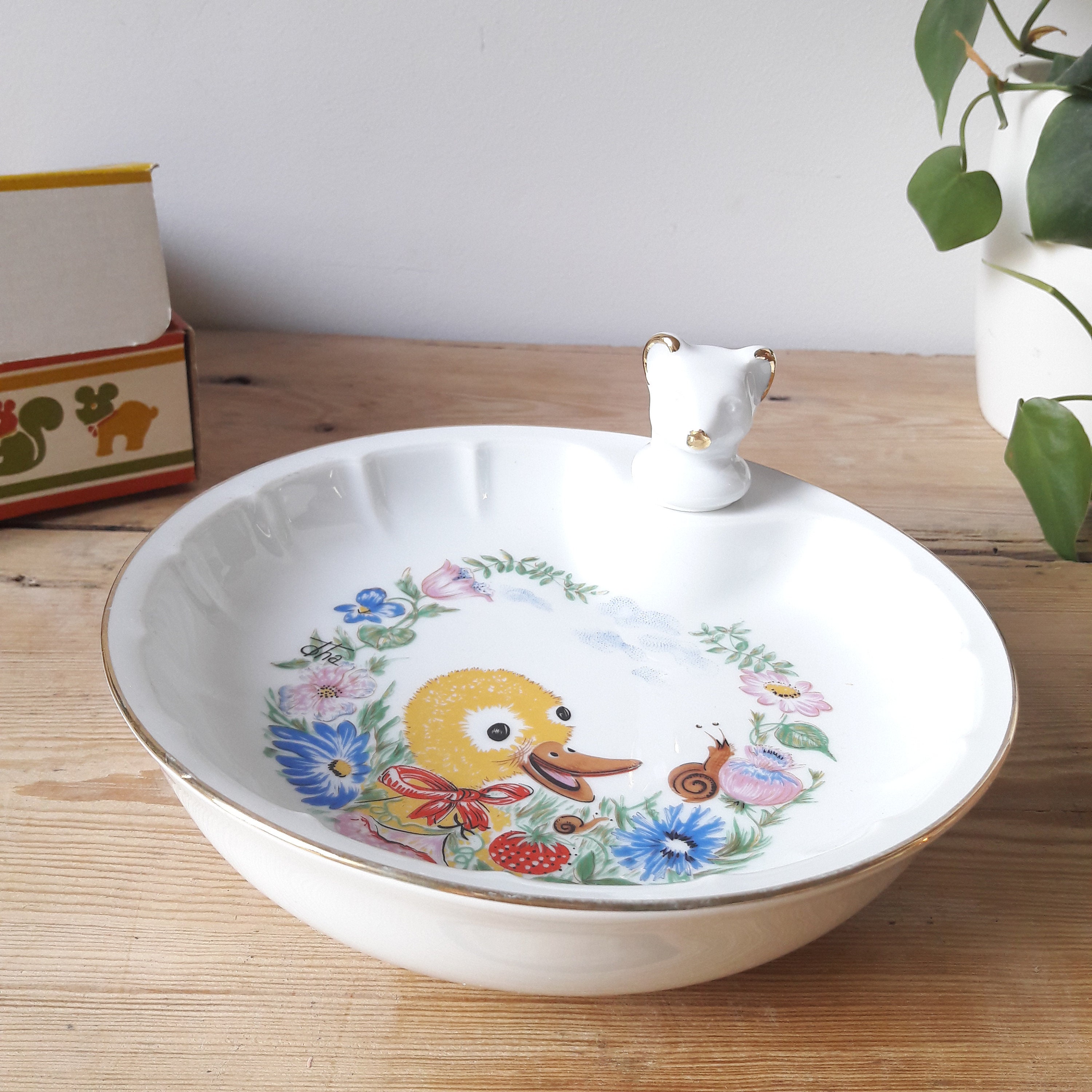 Bol A Bouillie Vintage/Porcelaine de Limoges/Décor Polychrome Canard/Boîte d'origine/France Années 6