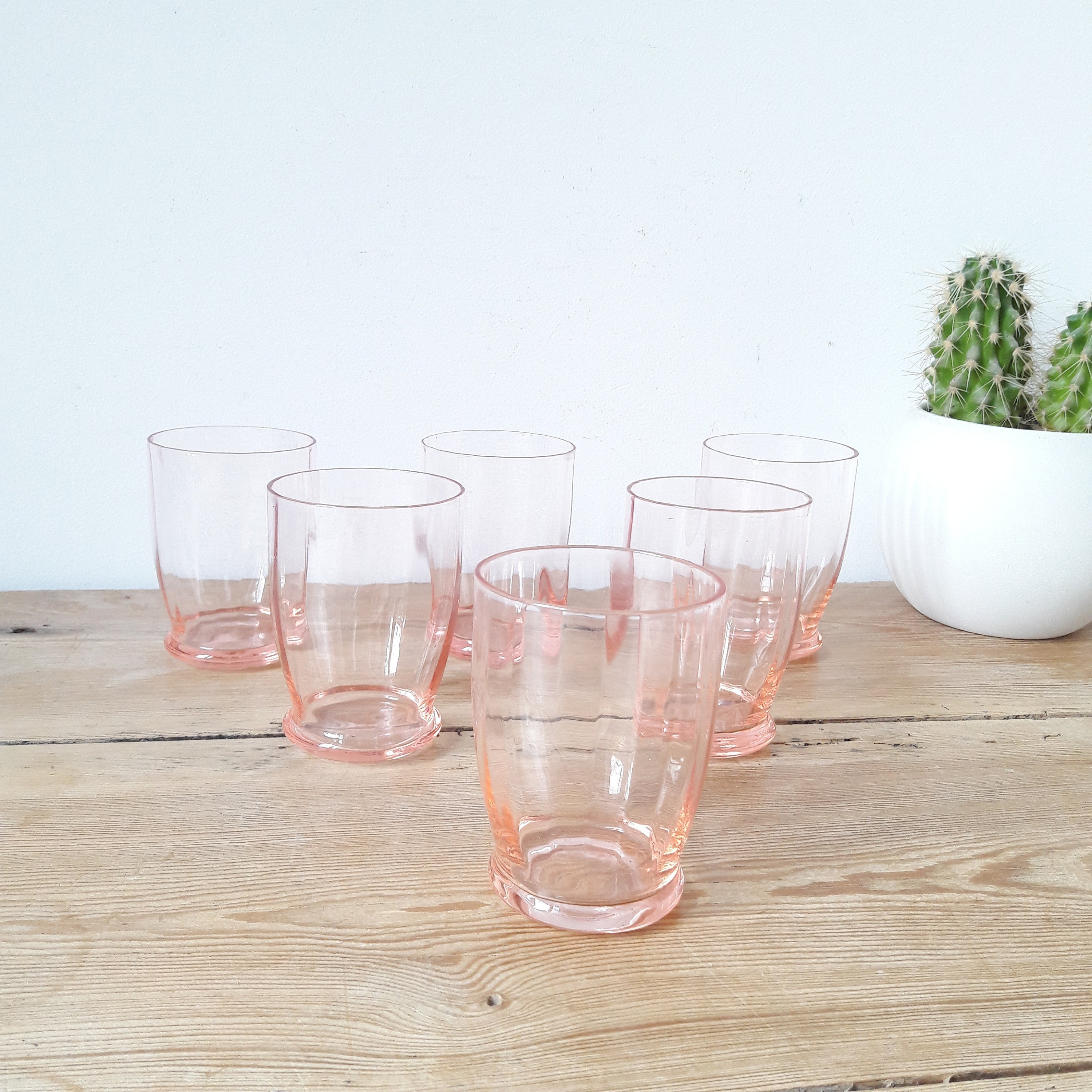 Francais Vintage/Verres à Vin Roses/Rosaline Art Déco/Verre Soufflé/Forme Torsadée/Lot de 6/France 1