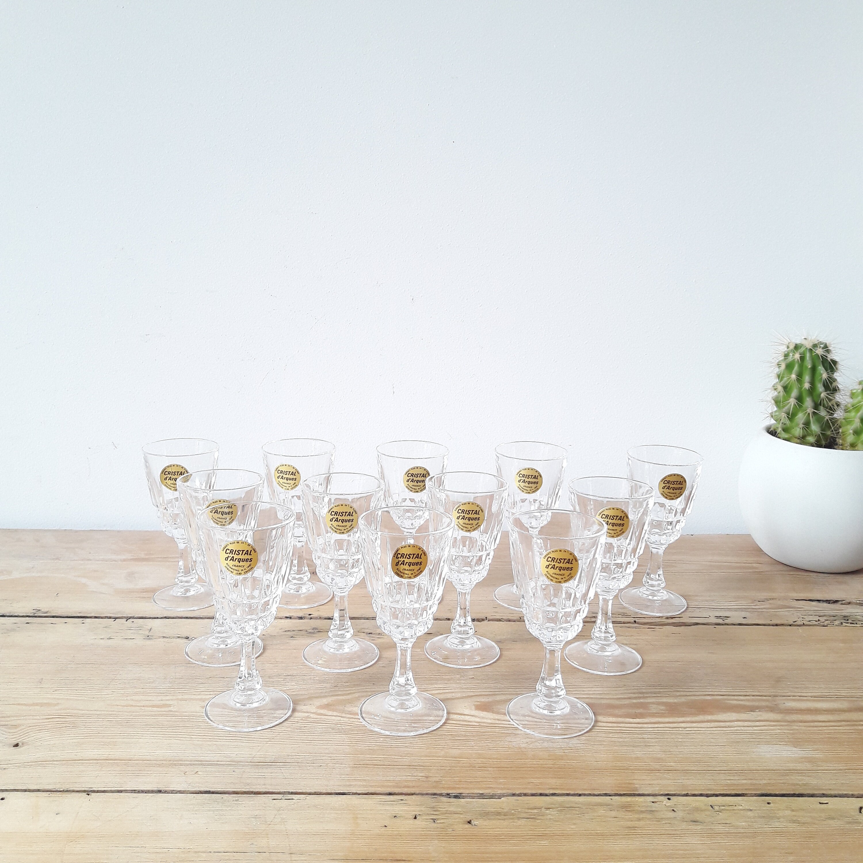 Francais Vintage/Verres en Cristal/Verres à Porto Vin Cuit/Cristal d'arques/Lot de 12/État Neuf/1980