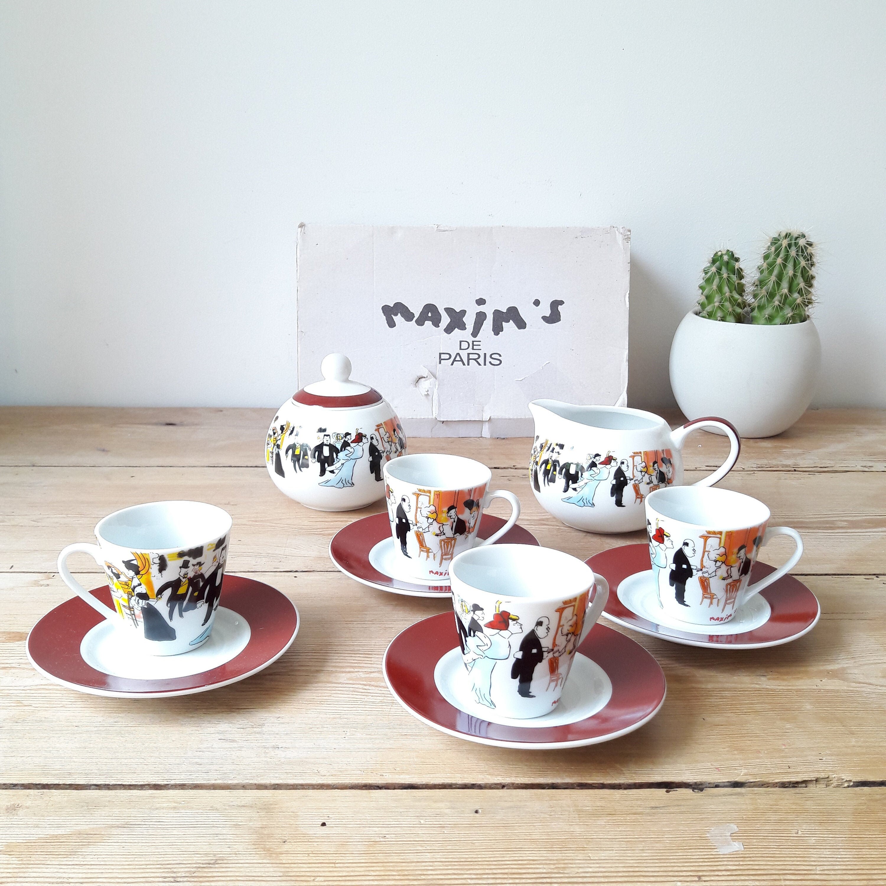 Service à Café Vintage/Maxim's Restaurant/Champs Elysées Paris/Set en Porcelaine/10 Pièces/Design Ar