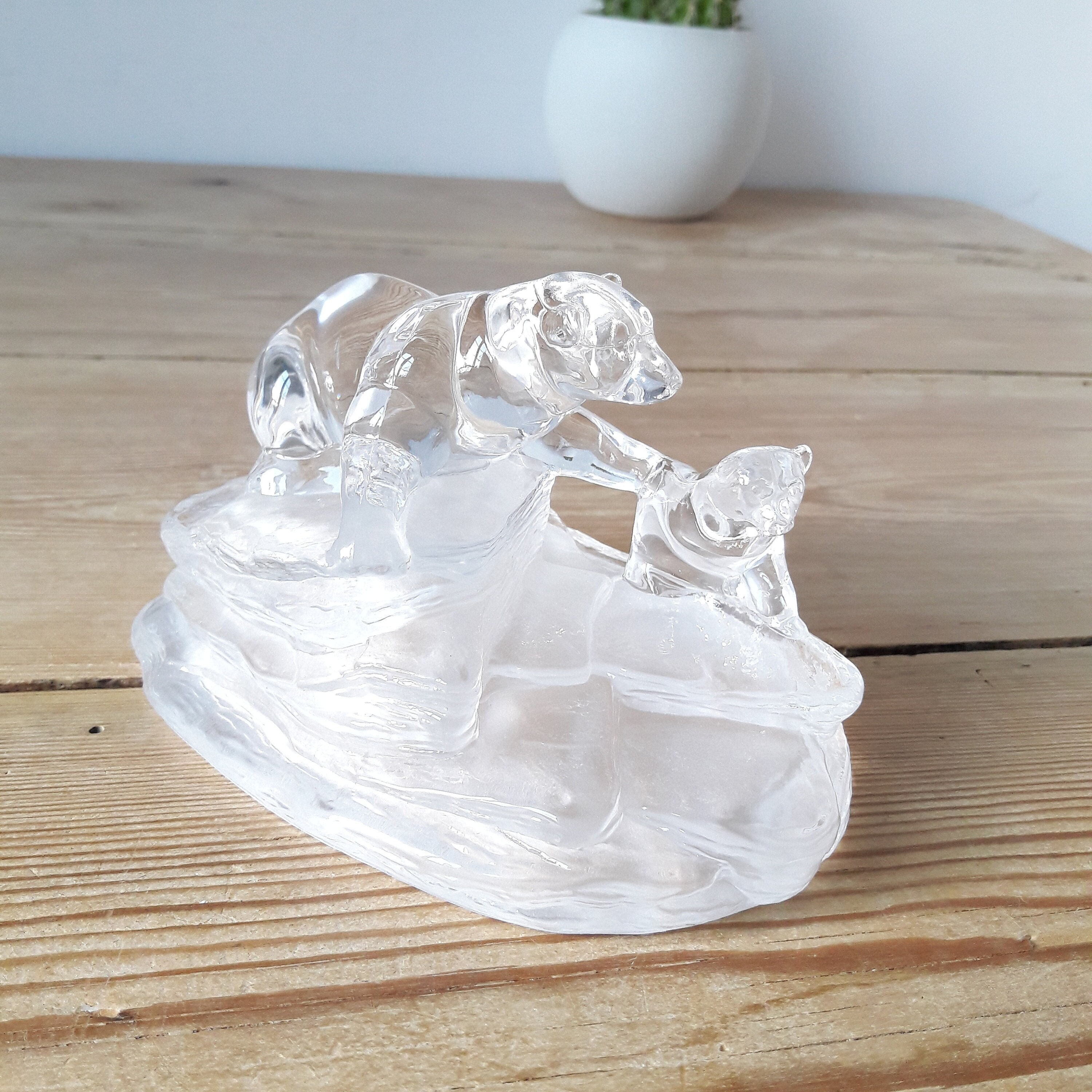 Francais Vintage/Figurine en Cristal/Cristallerie d'arques/Ours et Ourson Polaires/1970