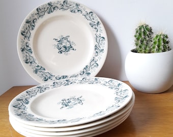 6 very old flat plates in Longwy earthenware, Russian model 1892