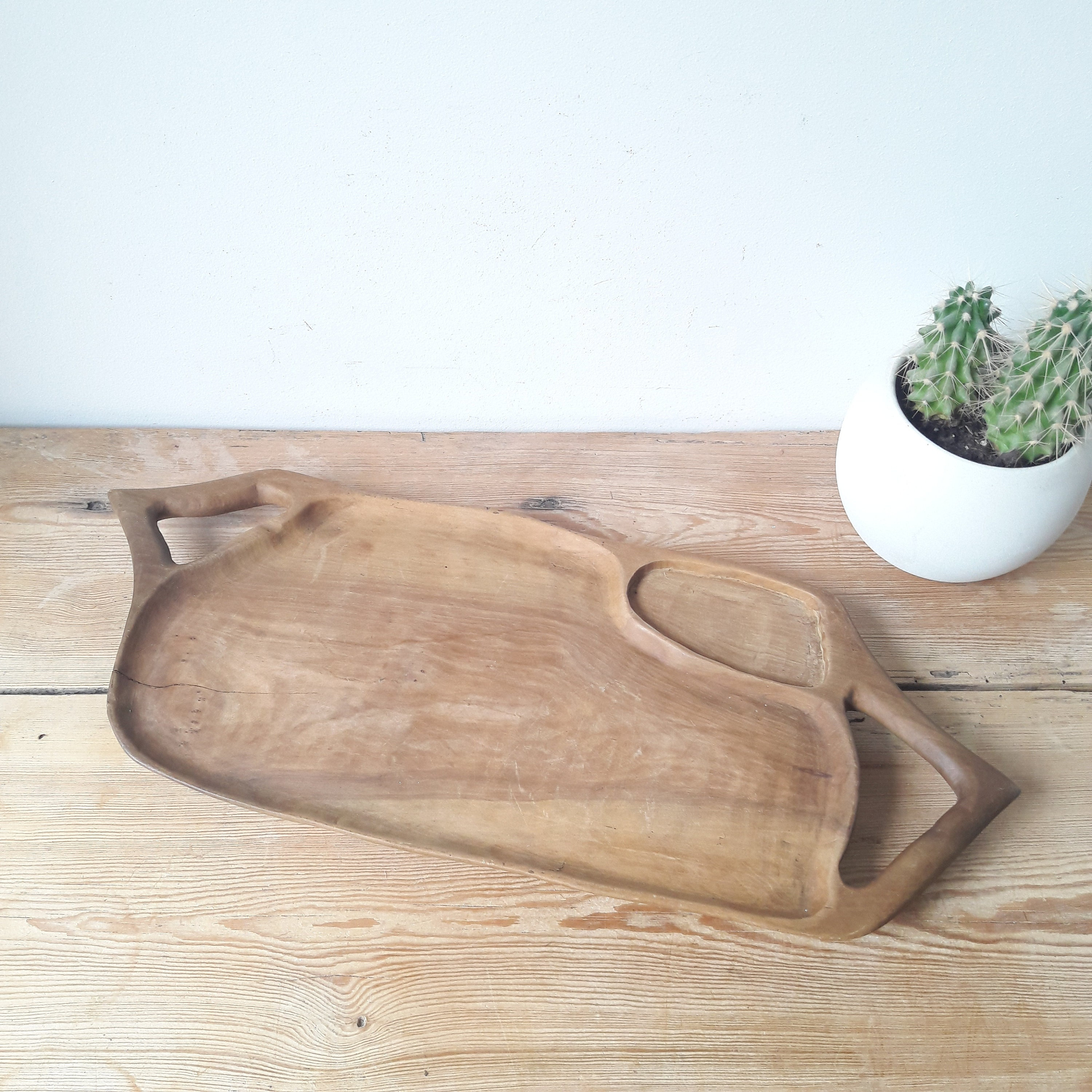 Francais Vintage/Rare Plateau Vallauris/Bois Sculpté Main/Artisanat Du Bois/Bois d'olivier/1960