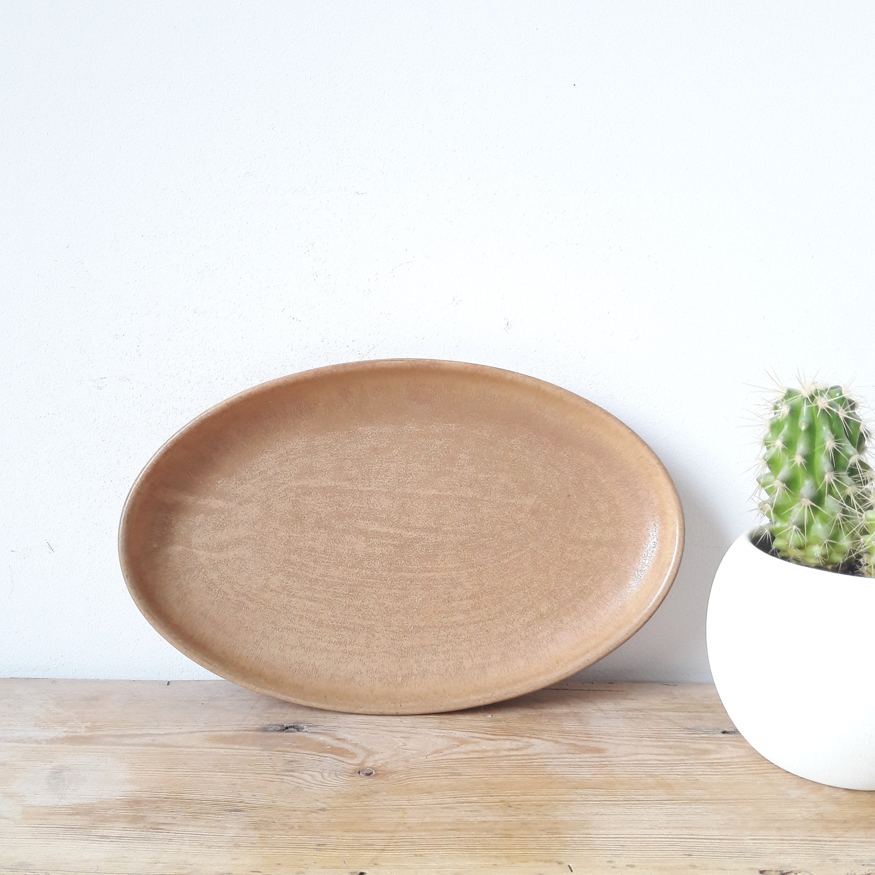 Francais Vintage Plat de Service Ovale en Terre Cuite/Grès Rhoda/Fait Main 1970