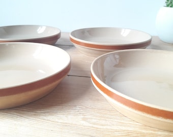 vintage stoneware plates/hollow plates/glazed terracotta/lot of 4/France 60s