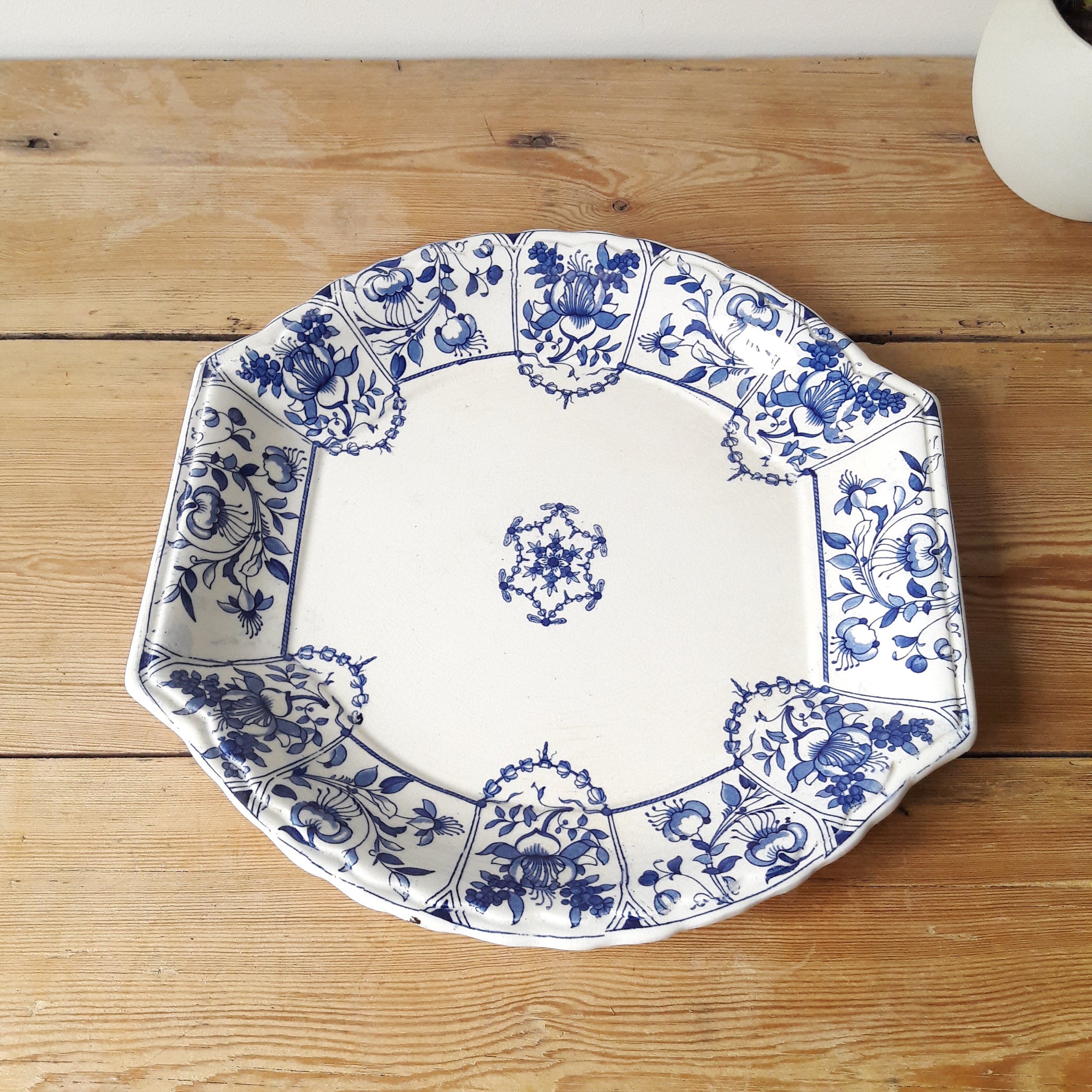 Anglais Vintage/Grand Plat Victorien/Royal Ridgways Daventry/Porcelaine Bleue et Blanche/Angleterre 