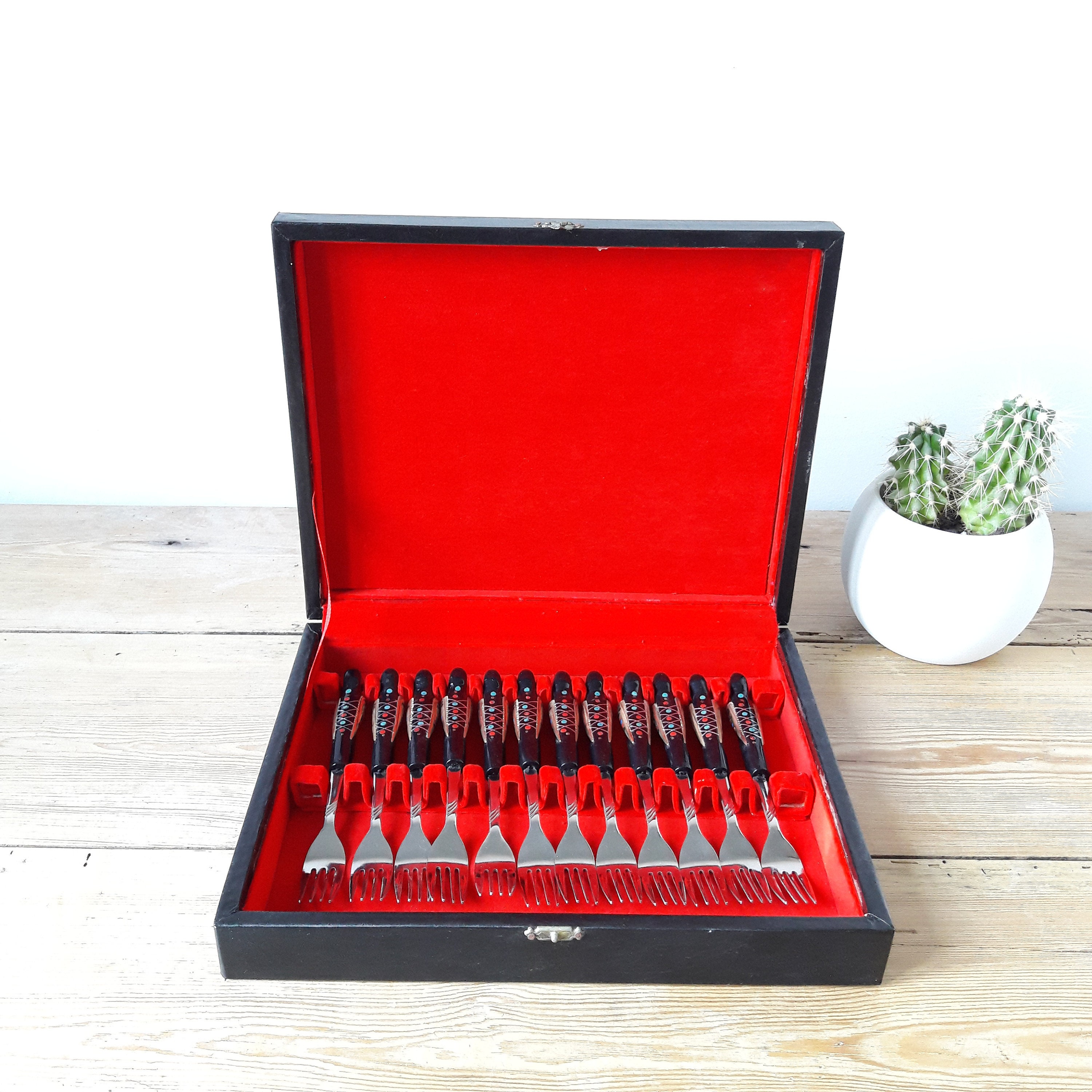 Gottinghen Ménagère Vintage/12 Fourchettes à Dessert Manche Oiseaux/18/10 Stainless Steel/Plaqué L'o