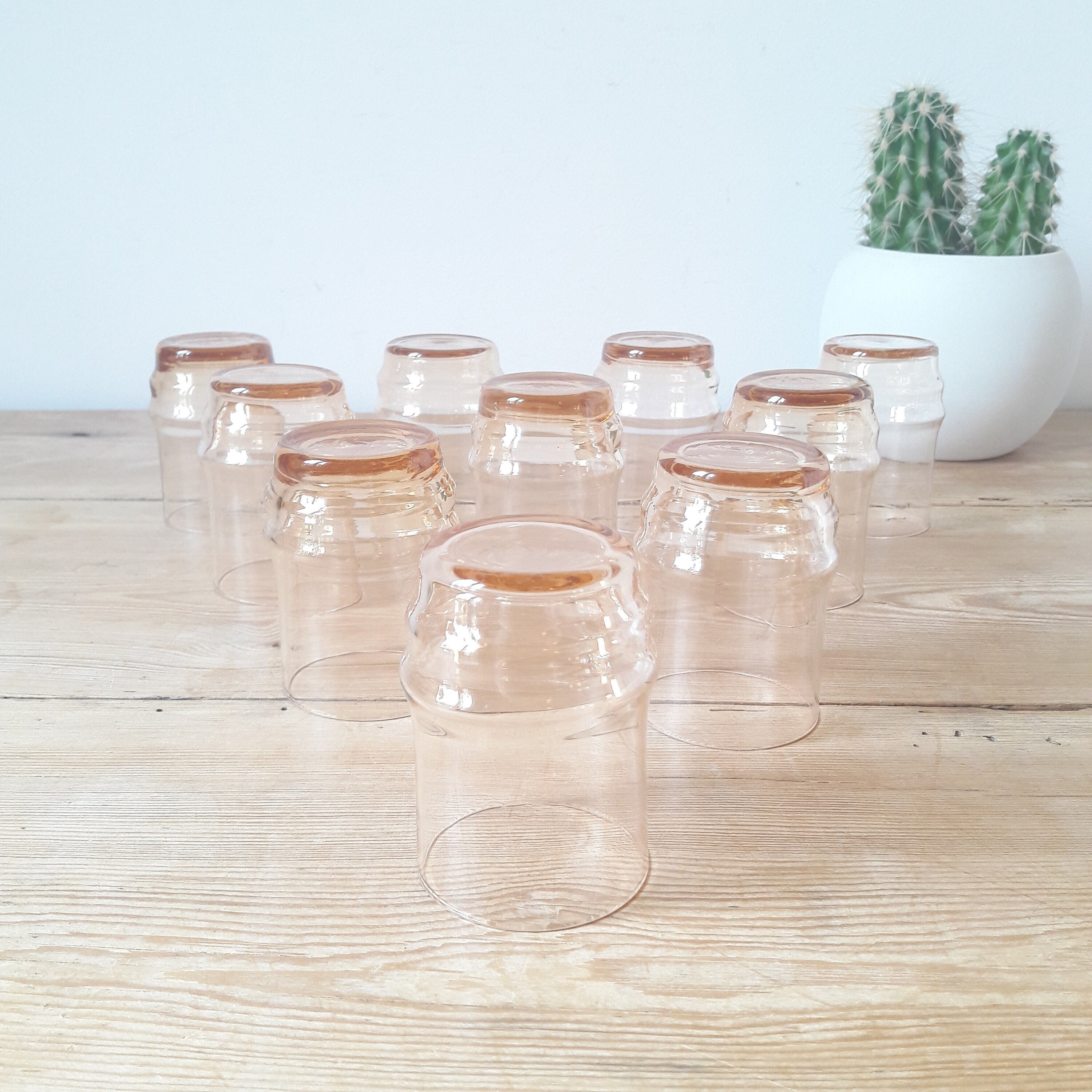 Francais Vintage/Verres à Porto/Rosaline Art Déco/Vin Cuit Aperétif/Verre Moulé Rose/Lot de 10/Franc