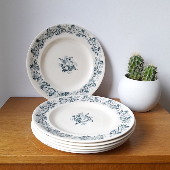 Vintage French 1900s ceramica Longwy Set of 7 dinner plates