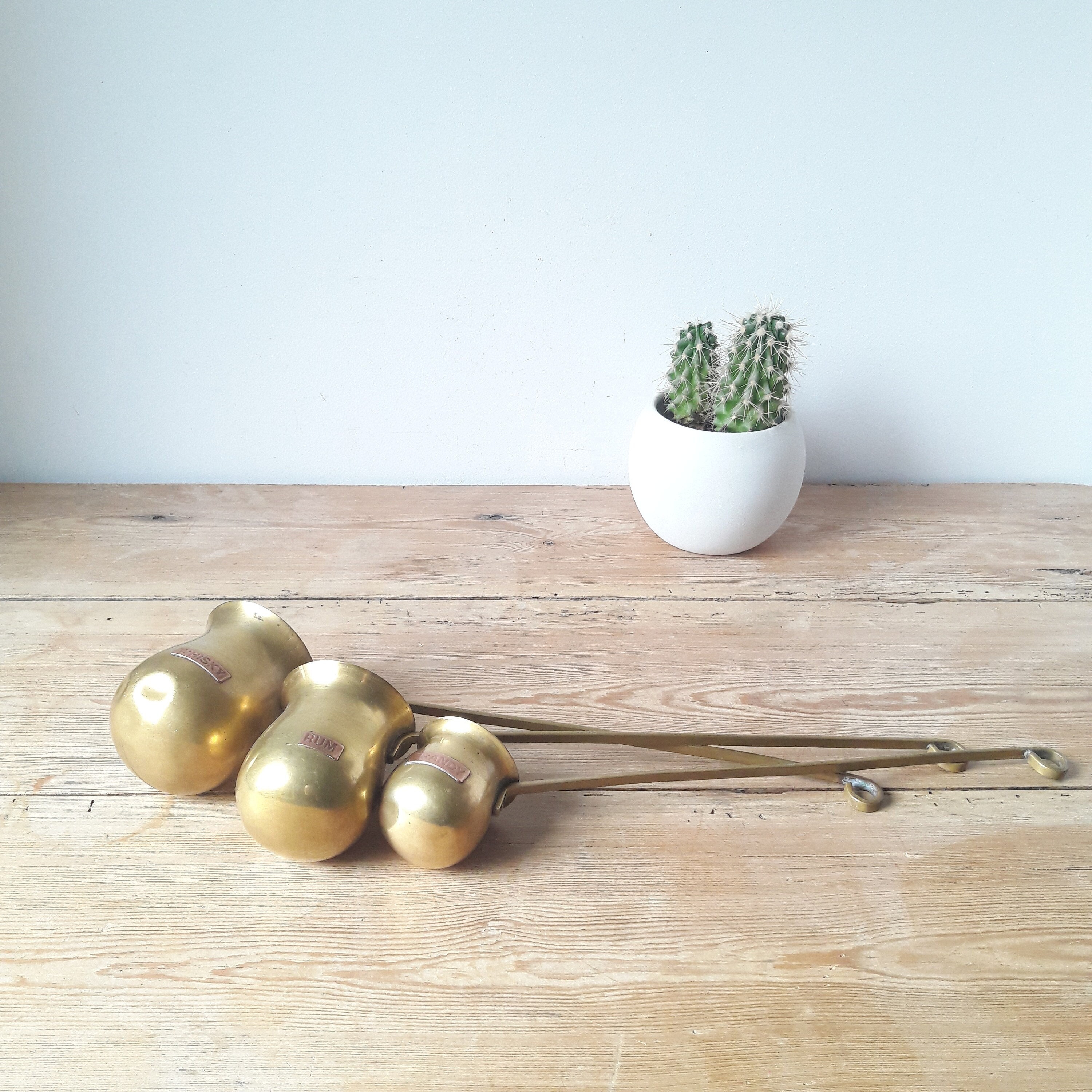 Trio de Louches Vintage/Mesures à Alcool/Rhum Wisky et Brandy/Laiton Cuivre/Angleterre 1960