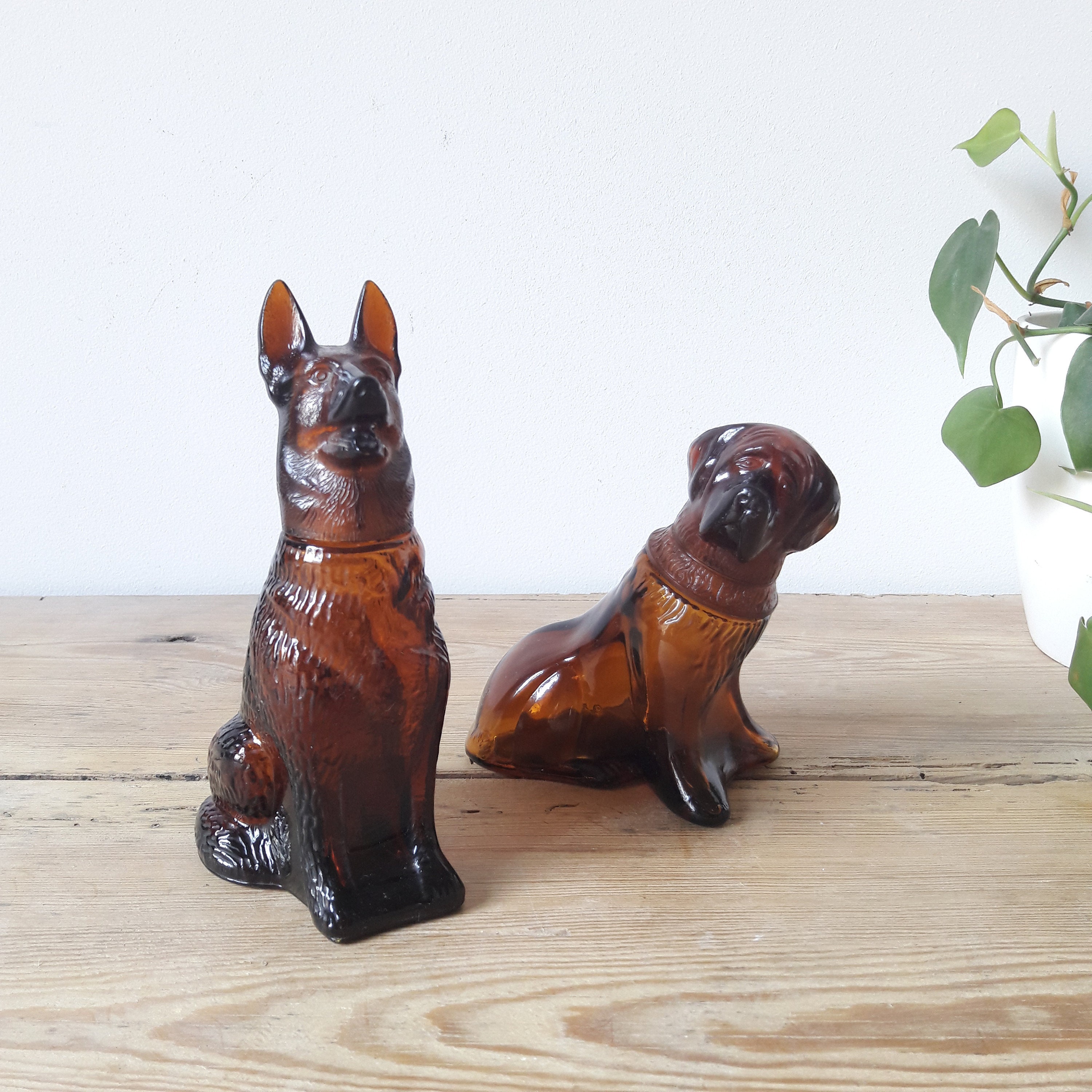 Francais Vintage Avon Lot de 2 Flacons Chien en Verre Ambré, Années 50