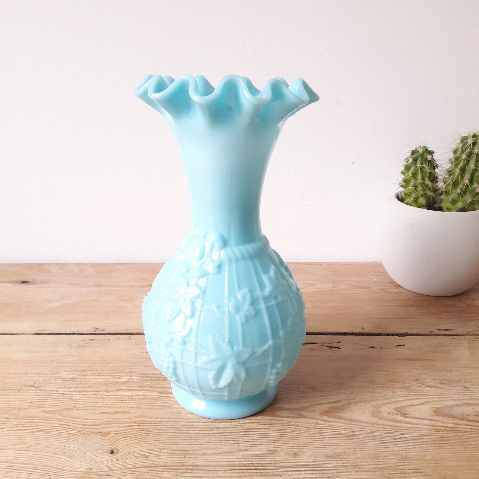 Grand Vase en opaline de foire/verre opalin bleu ancien/décor Etsy