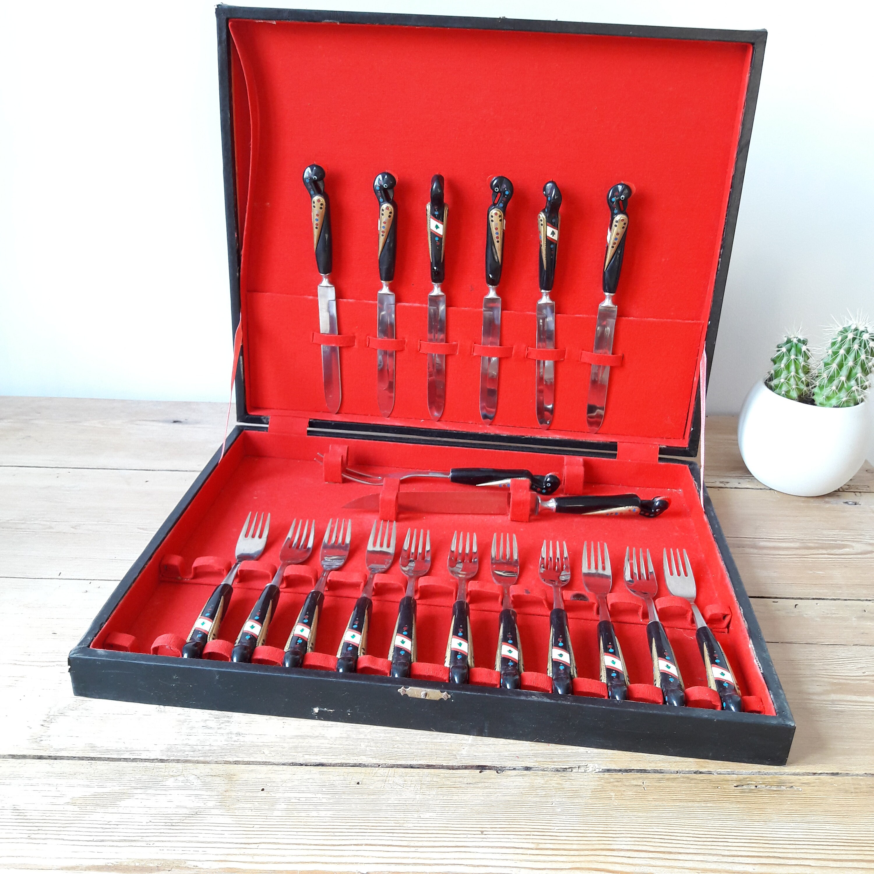 Gottinghen Ménagère Vintage/Ménagère 19 Pièces Manche Oiseaux/18/10 Stainless Steel/Plaqué à L'or Fi