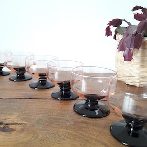 Vintage English/Pink Art Deco Glasses/Octagonal Wine Glasses/Blown Glass Rose/Black Foot/Handmade/Set of 6/30’s