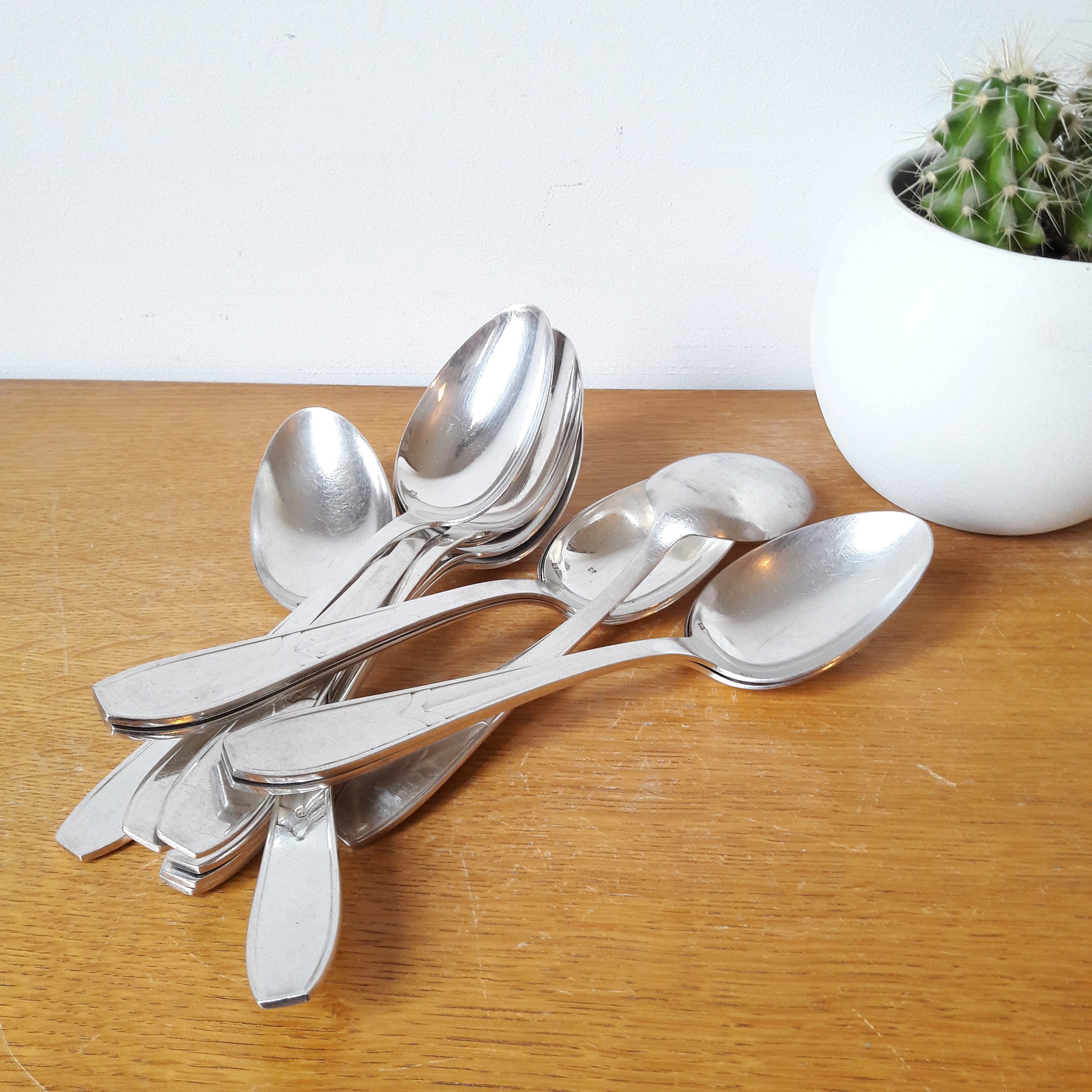 Cuillères à Soupe Art Déco/12 Pièces/Métal Plaqué Argent Poinconné/France 1940