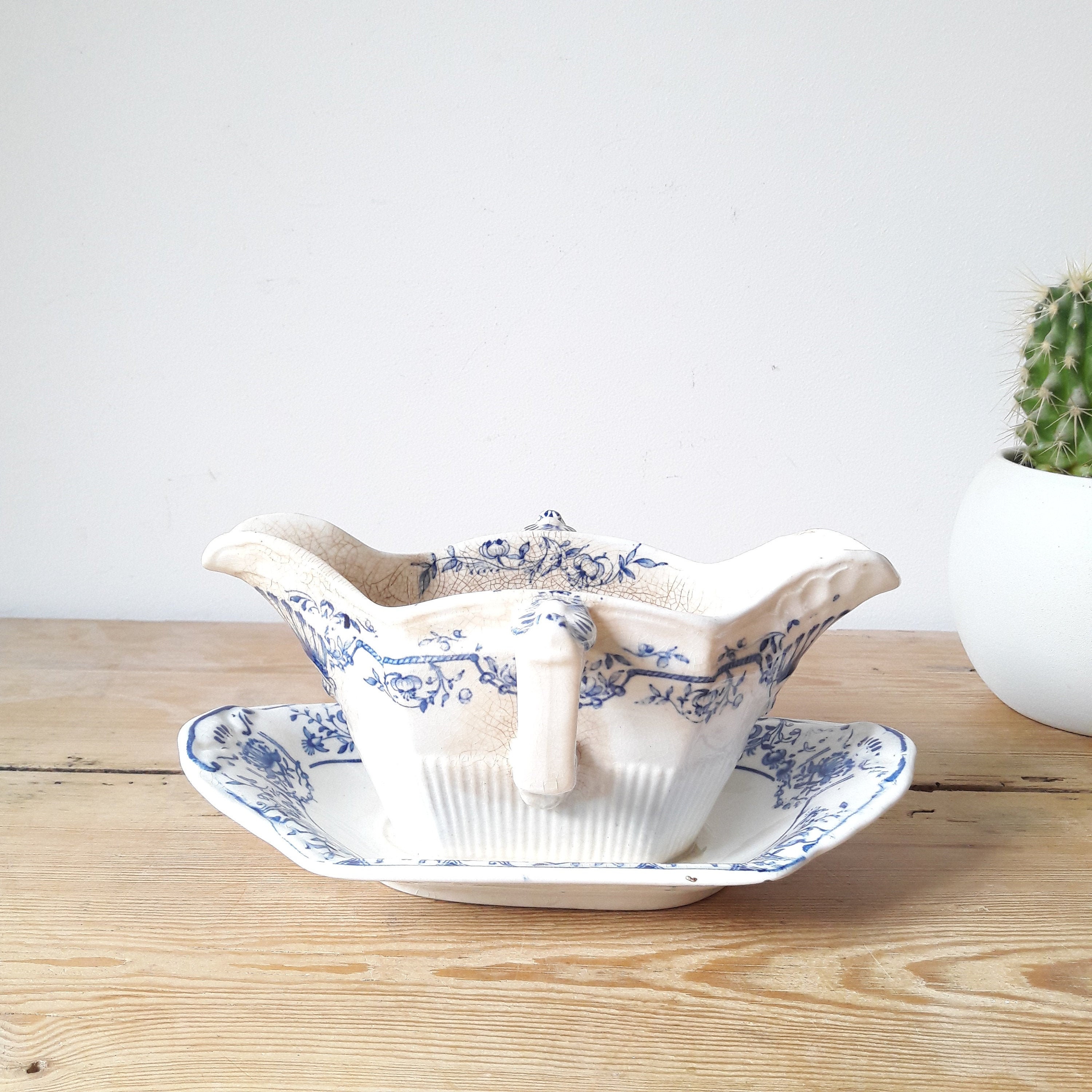 Anglais Vintage/Saucière Victorienne/Royal Ridgways Daventry/Porcelaine Bleue et Blanche/Angleterre 