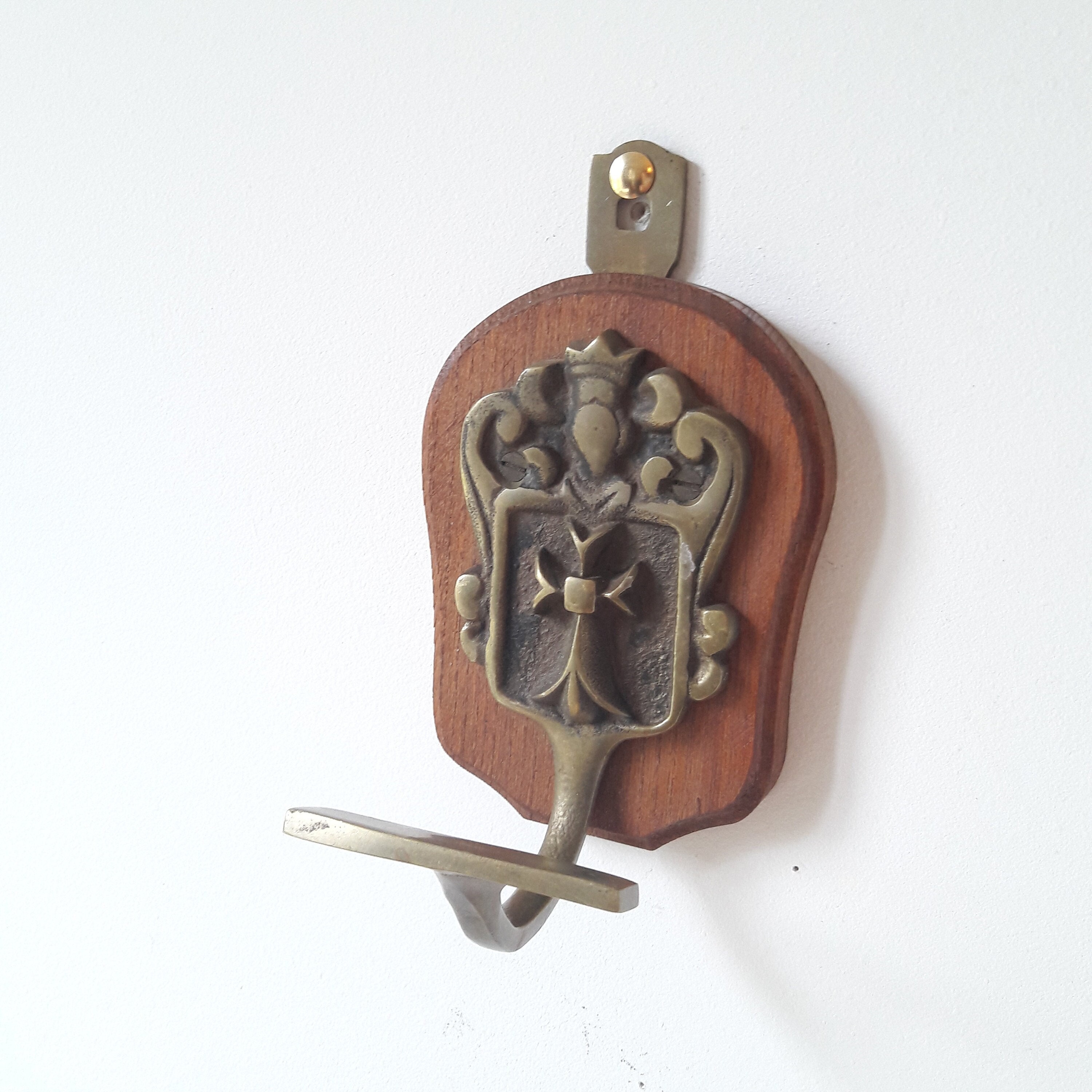 Francais Vintage/Patère en Laiton/Porte Manteaux Mural/Support Bois/France Années 60