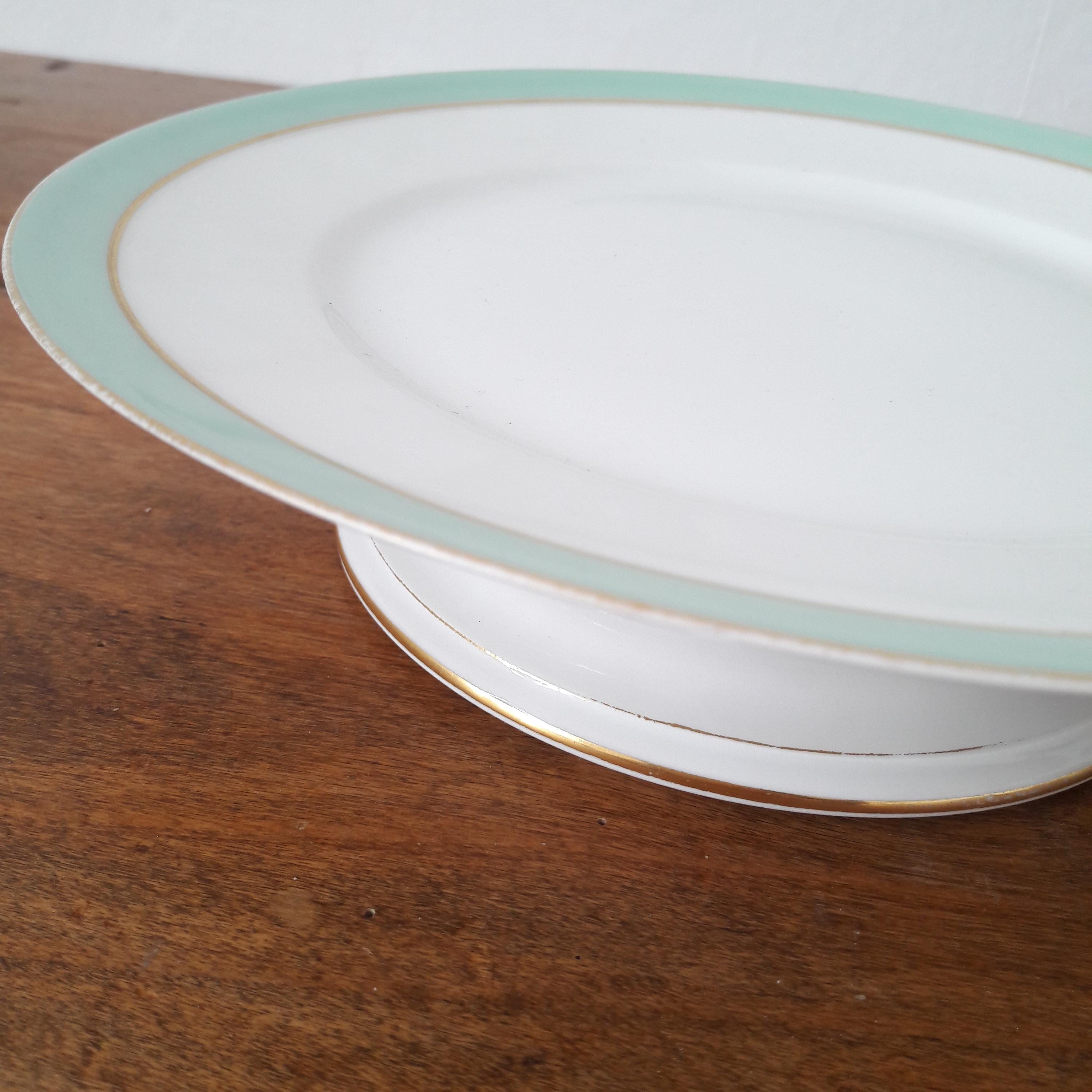 ヴィンテージ フランス/アンティーク フルーツ ボウル/白磁/緑の装飾と