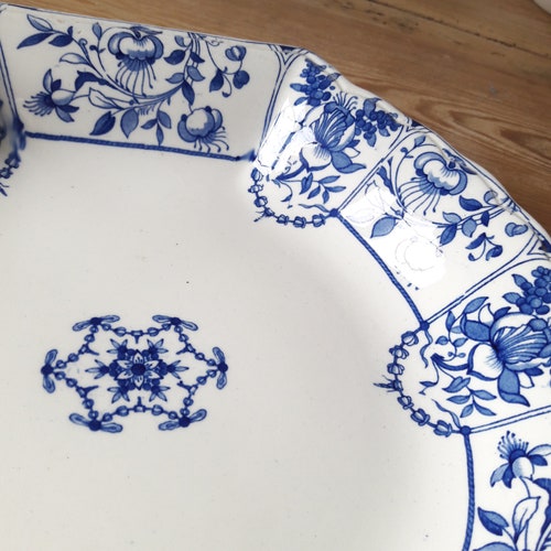 Online Vintage English/Hollow Dish Victorian/Royal Ridgways Daventry/Blue and White Porcelain/England 1890