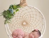 White Dream Catcher with Flowers and Succulents digital backdrop background