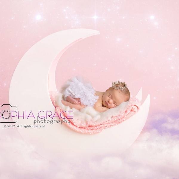 Digital backdrop/backgroud - Moon and Stars for newborn girl