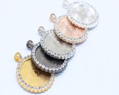 5 Round Rhinestones Pendant Kits - 30mm Pendant Trays with Matching Glass Cabochons -5 Colors,A2639