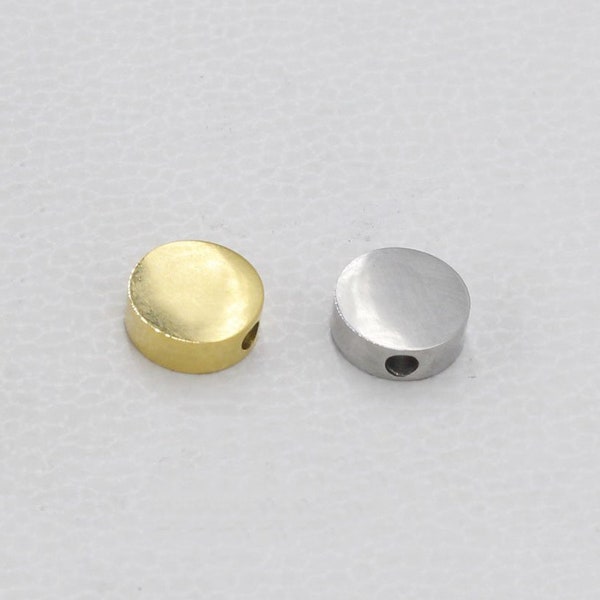 10Pcs DIY Miroir en acier inoxydable poli, 3X8mm bonnet rond petit trou perles diy manuel perles lâches 1.8mm trou, A2743