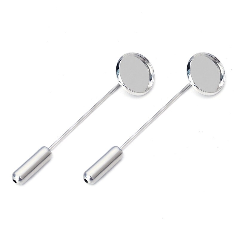 30pcs 12mm Round Stick Pin Setting Blanks-Lapel Pin Clutch-Brooch Blank-50mm Long Base Setting-10mm,12mm,14mm,16mm,18mm,20mm Bezel,A2668