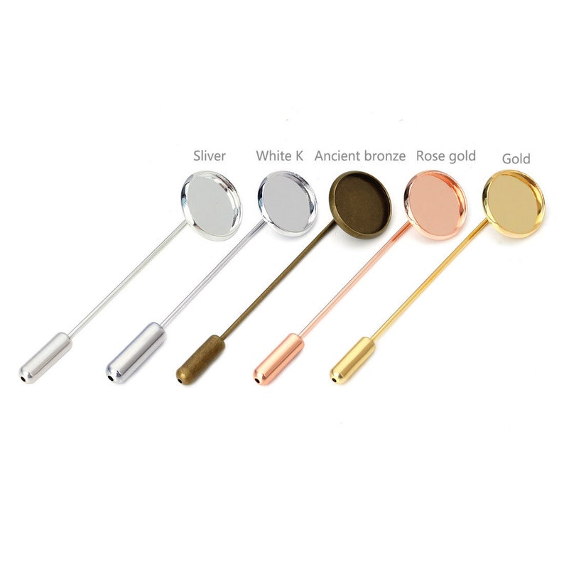 30pcs 12mm Round Stick Pin Setting Blanks-Lapel Pin Clutch-Brooch Blank-50mm Long Base Setting-10mm,12mm,14mm,16mm,18mm,20mm Bezel,A2668
