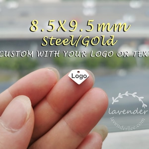 1/10/20/50/100pcs,8.5X9.5mm,Steel/Gold-Stainless steel jewelry tag, Custom branding name and logo laser engraved,A-L-0096