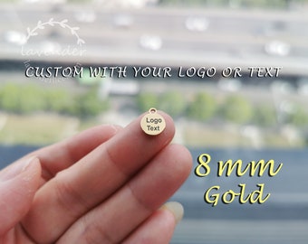 Custom Laser Engraved Gold Stainless Steel Jewelry Tag - 8mm