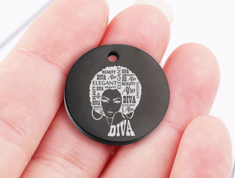 5pcs Afro Queen SVG Black Woman Nubian Classy Lady,Stainless Steel Charms High Polish Mirror Surface Pendant,P-L0204