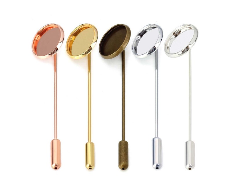 30pcs 12mm Round Stick Pin Setting Blanks-Lapel Pin Clutch-Brooch Blank-50mm Long Base Setting-10mm,12mm,14mm,16mm,18mm,20mm Bezel,A2668