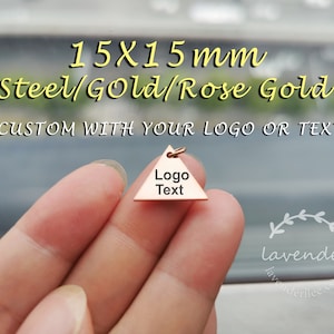 1/10/20/50/100pcs,15X15.5mm,Steel/Gold/Rose Gold-Stainless steel jewelry tag, Custom branding name and logo laser engraved,A-L-0101