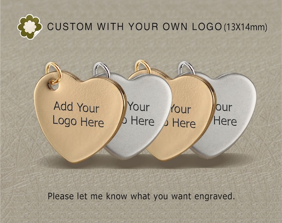 20/50/100pcs Custom Engraved Stainless Steel Heart Tag: Personalized Jewelry Branding (13x14mm)